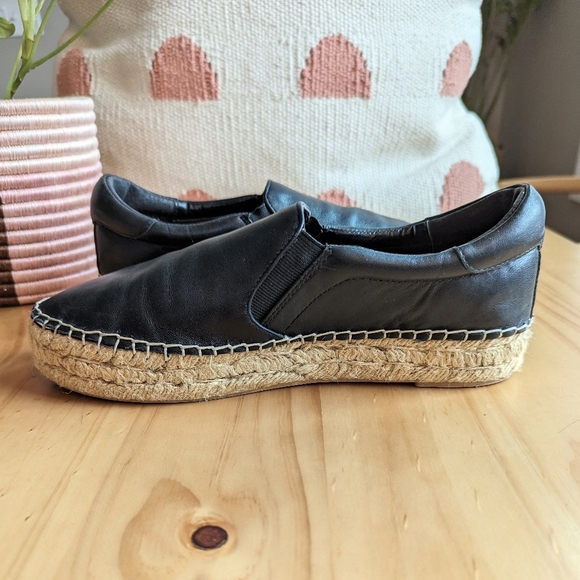 Marc Fisher Ltd Black Leather Moirane Espadrille Slip-ons - Picture 2 of 10